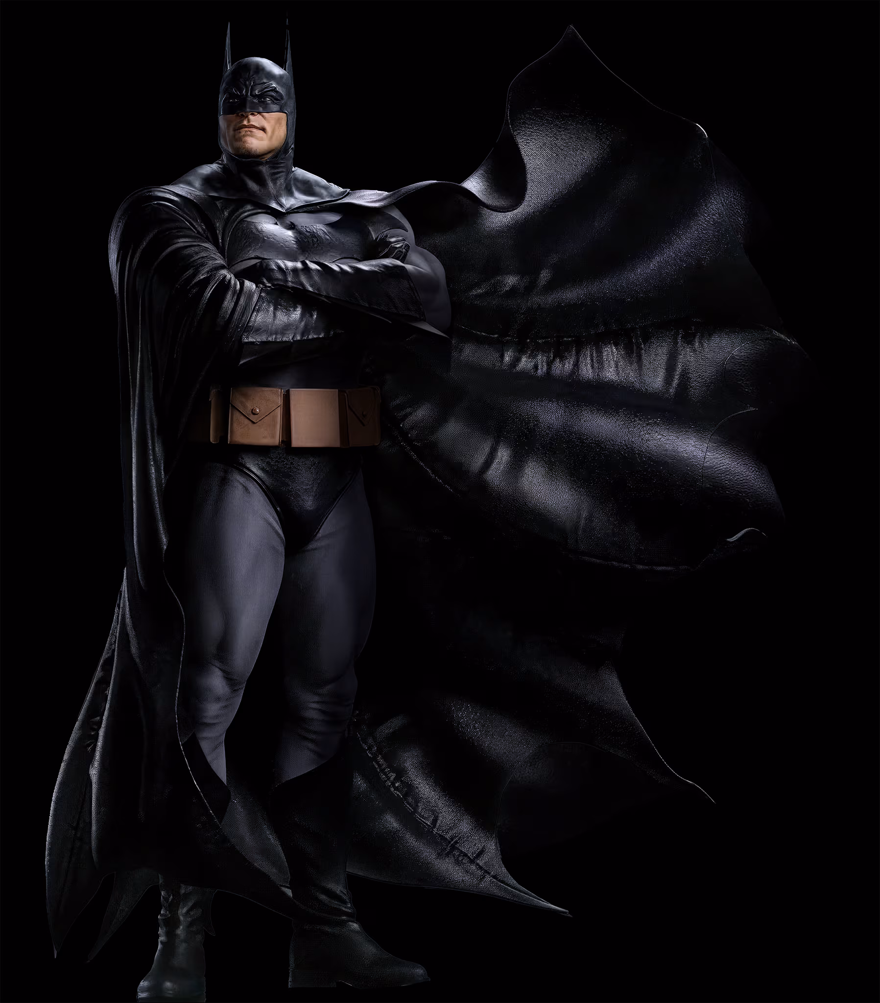 Batman – ruhende Kraft vor der Transformation. Batman-Silhouette – statisches Ausgangsbild vor dem Shrink-Effekt.